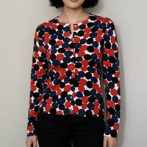 Circle Sweater Round Neck Long Sleeves Button Cardigan Red Black Blue Large